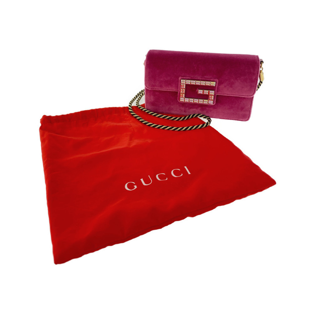 Gucci Broadway Square GG Crystal Velor Clutch Shoulder Bag Pink Black - Picture 10 of 10